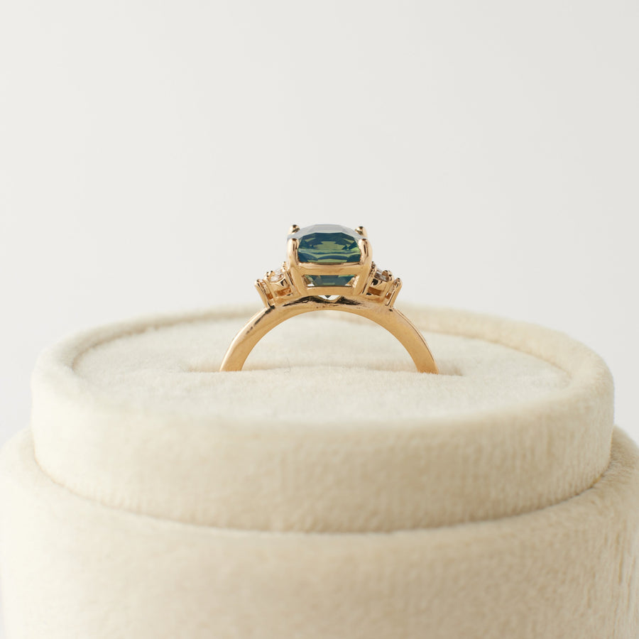 Marigold ring - 3.47 Carat Teal Opalescent Cushion Sapphire