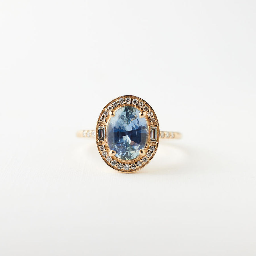 Athena ring - 2.54 Carat Bi-color Light Blue Oval Sapphire