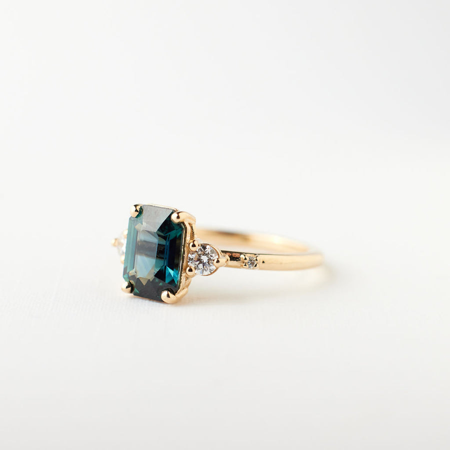 Clio Ring - 2.06 Carat Blue Green Emerald Cut Sapphire