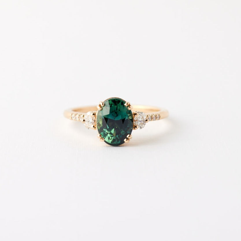 Laurel Ring - 2.02 carat green-teal oval Sapphire