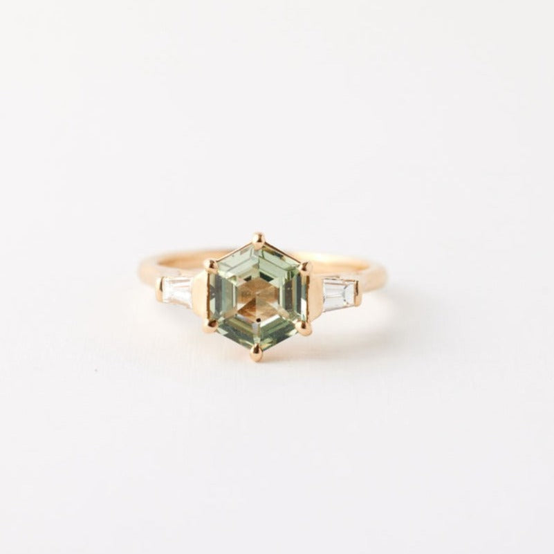 Adele Ring - 1.56 carat minty green hexagon sapphire