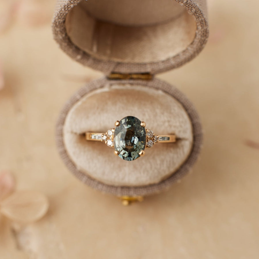 Marigold ring - 1.99ct teal grey oval sapphire