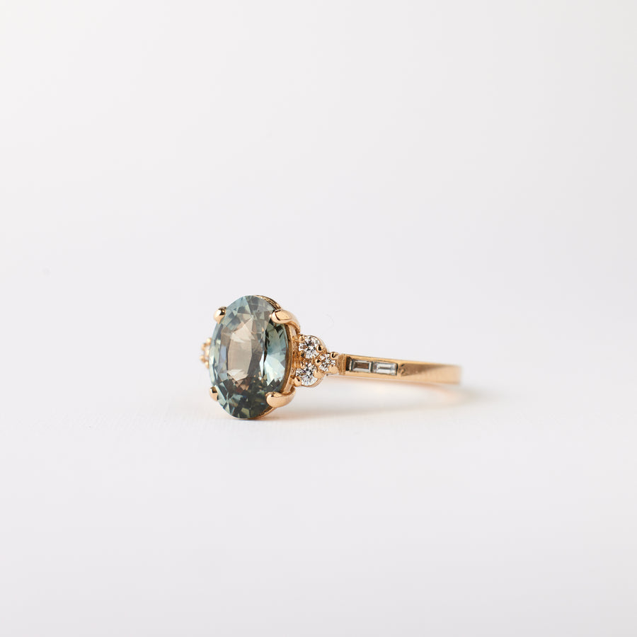Marigold ring - 1.99ct teal grey oval sapphire