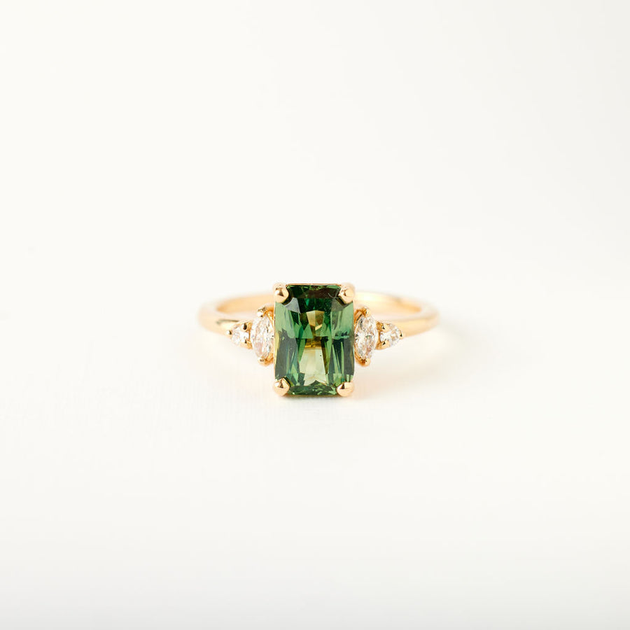 Desi Ring - 2.06 Carat Light Green-Teal Radiant Sapphire