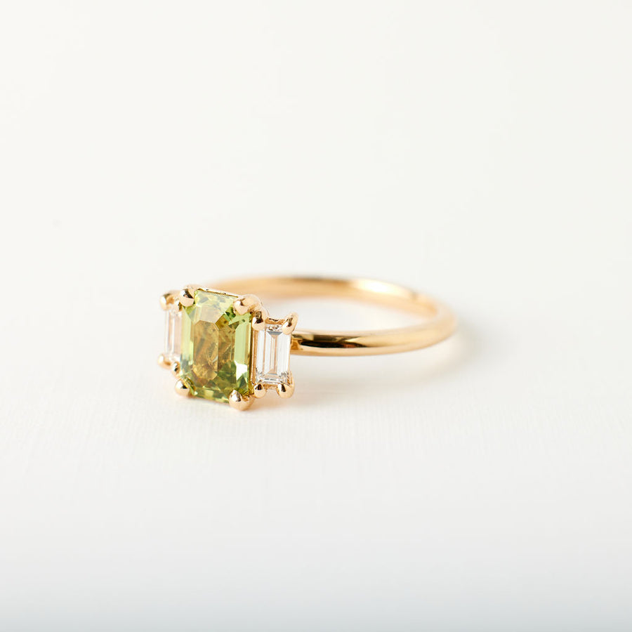 Jacey ring - 1.28 carat yellow-green emerald cut sapphire