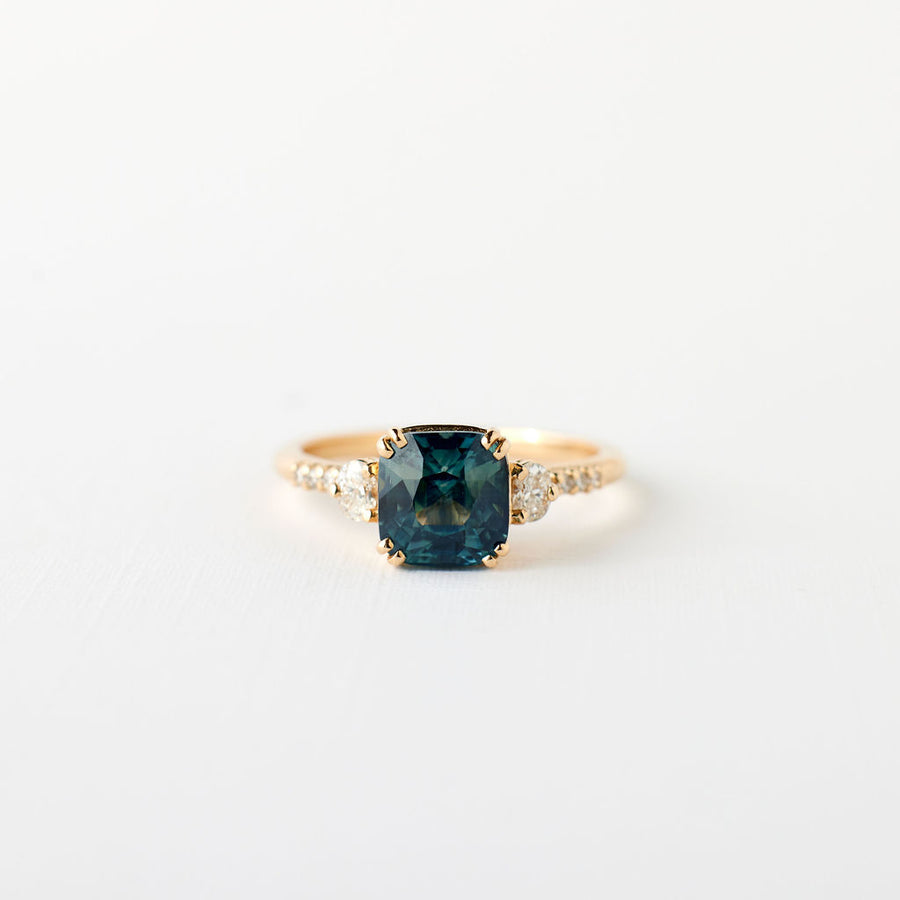 Laurel Ring - 2.41ct. Blue-Teal Cushion Cut Sapphire
