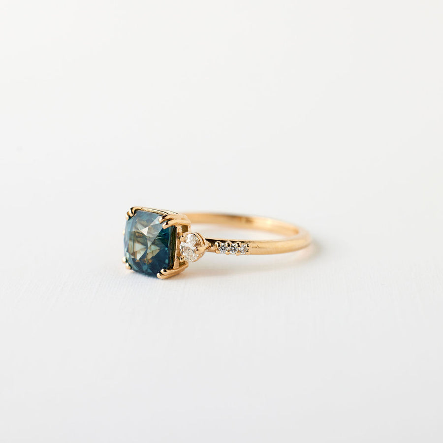 Laurel Ring - 2.41ct. Blue-Teal Cushion Cut Sapphire