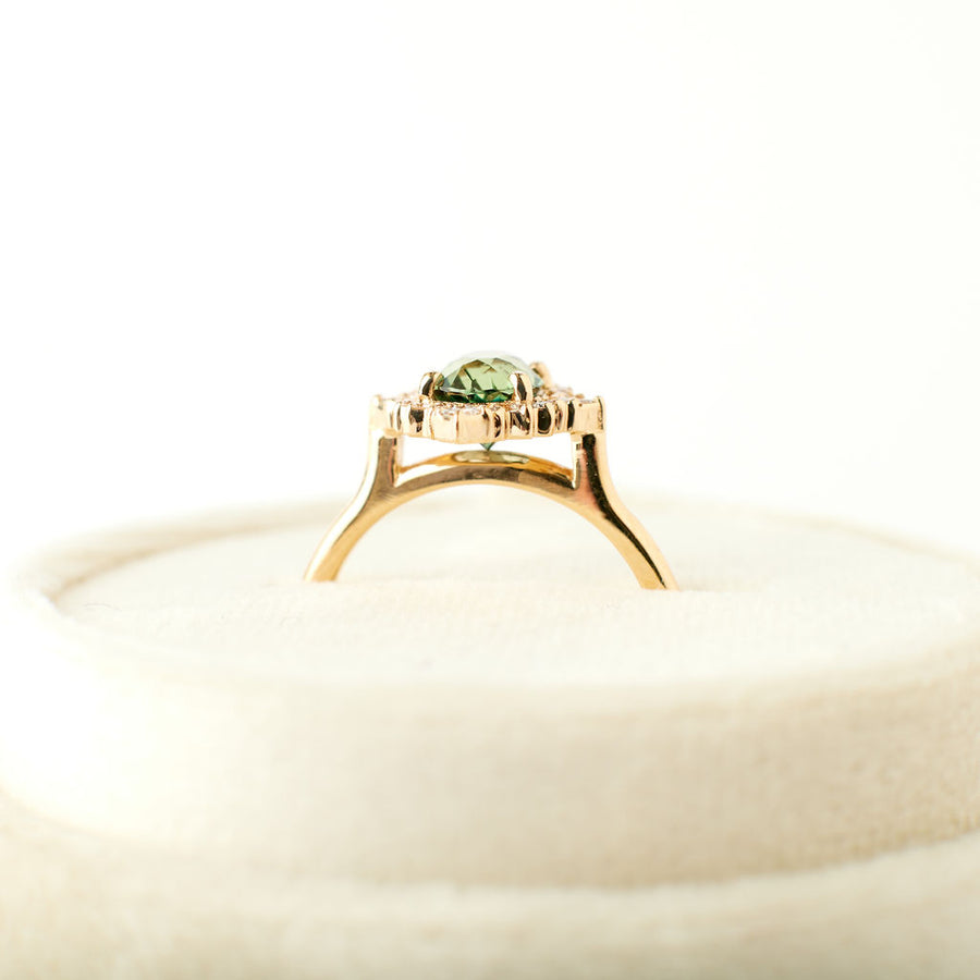 Mirabelle Ring - 1.53 Carat Teal Green Oval Sapphire