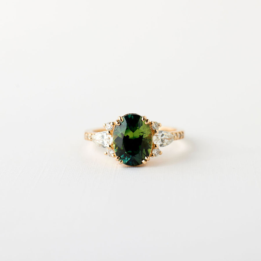 Rosalind Ring - 2.76 Carat Green Parti Oval Sapphire
