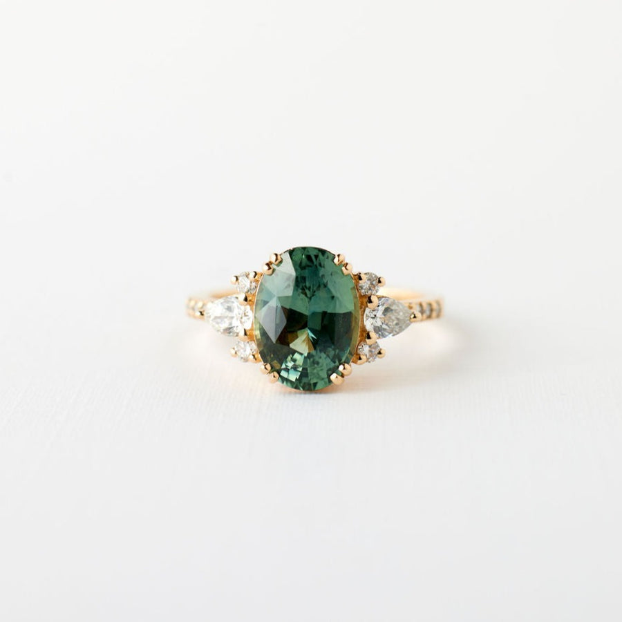Rosalind Ring - 3.05 Carat Teal Green Oval Sapphire