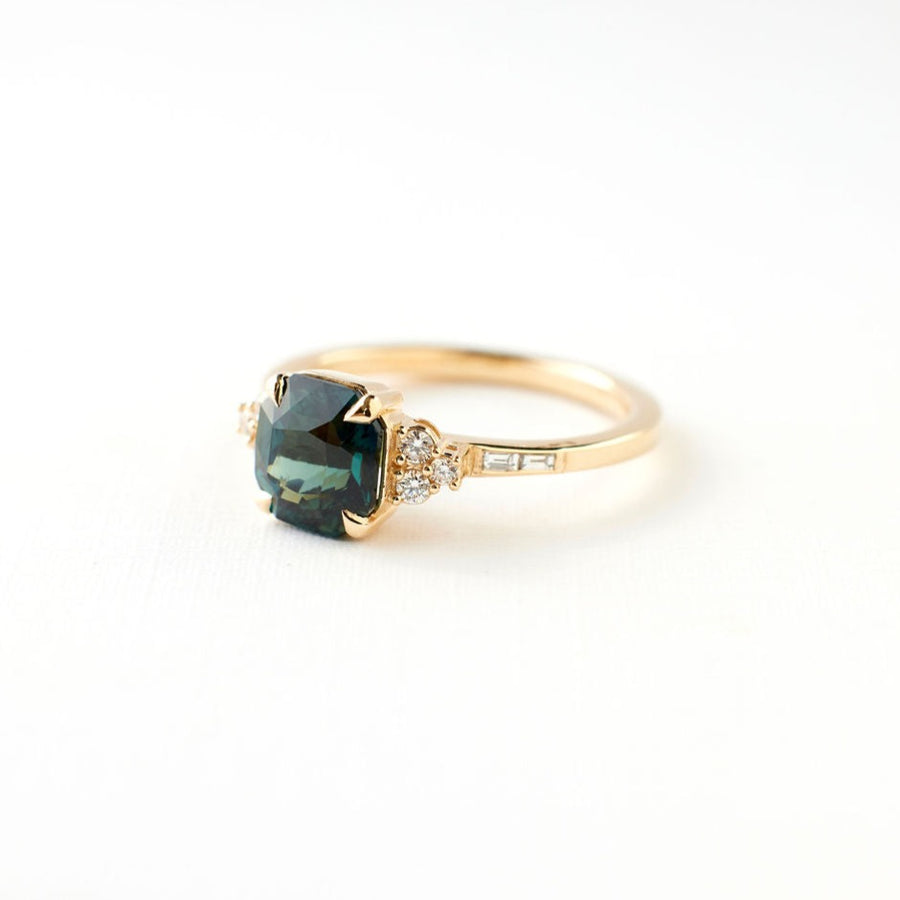 Marigold Ring - 2.03 Carat Blue-Green Radiant Sapphire