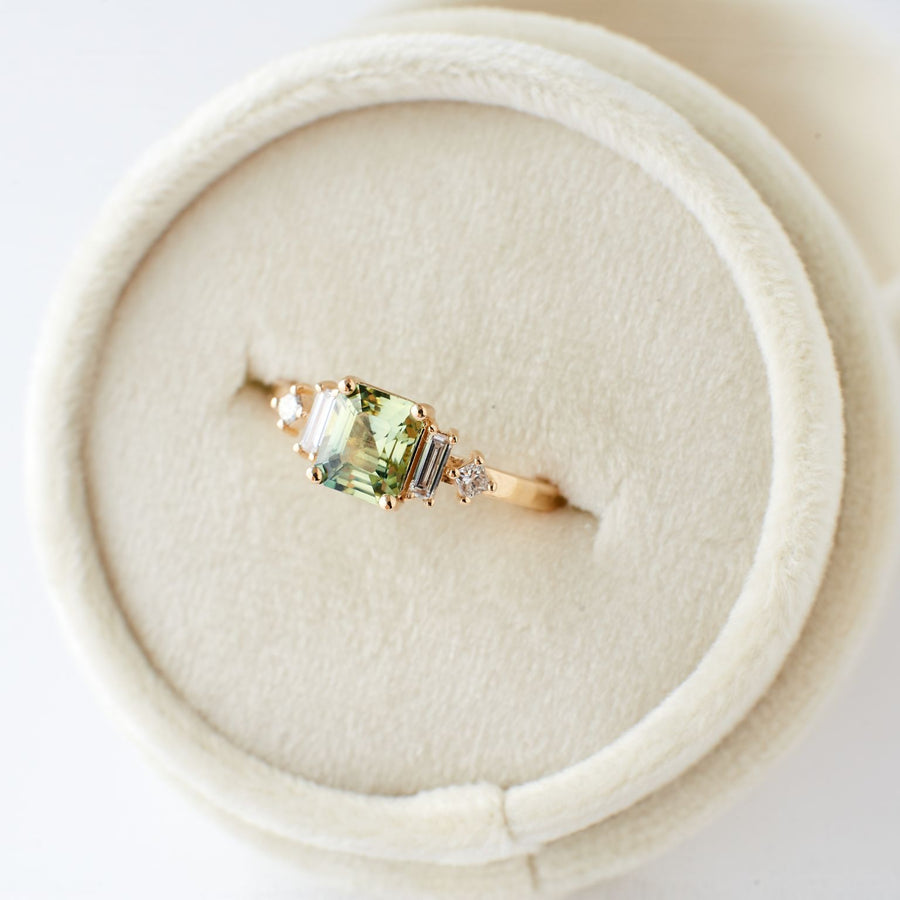 Josie Ring - 1.11 Carat Teal Yellow Emerald Cut Sapphire