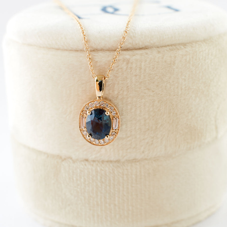 Athena Necklace- 1.13 Carat Teal Blue Oval Sapphire