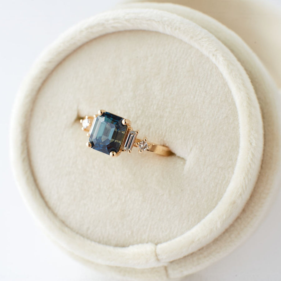 Josie Ring - 2.32  Carat Blue Green Emerald Cut Sapphire