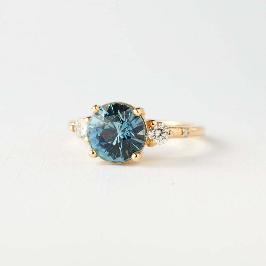 Clio Ring - 2.54 Carat Green Teal Icy Blue Sapphire
