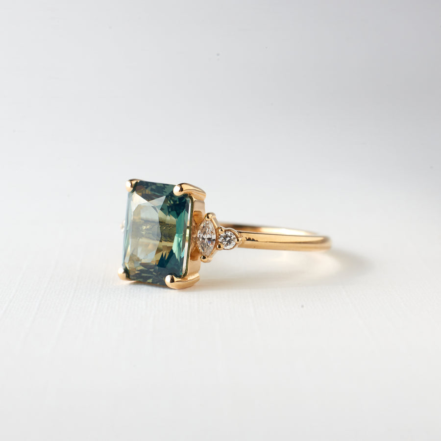Desi Ring - 3.04 Carat Teal-Green Radiant Sapphire