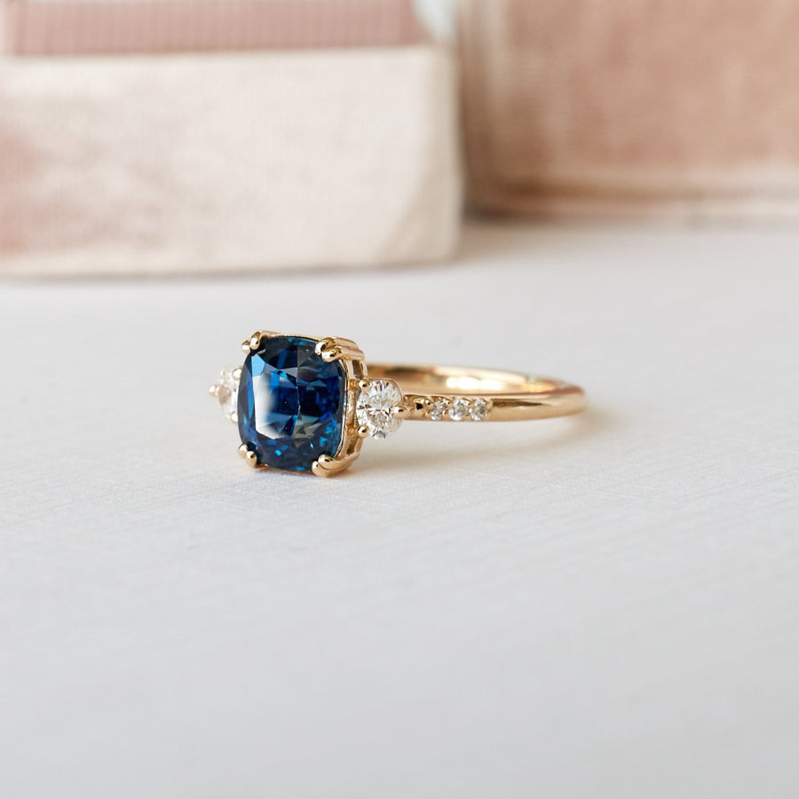 Laurel Ring - 1.92ct. Blue Cushion Cut Sapphire