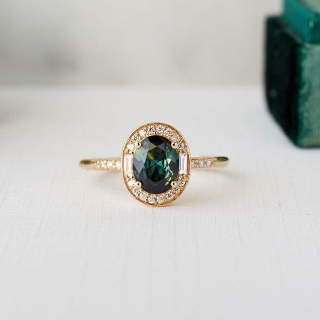 Athena Ring - 1.04 carat peacock green sapphire
