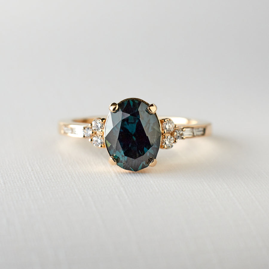Marigold Ring - 2.10 carat teal oval sapphire