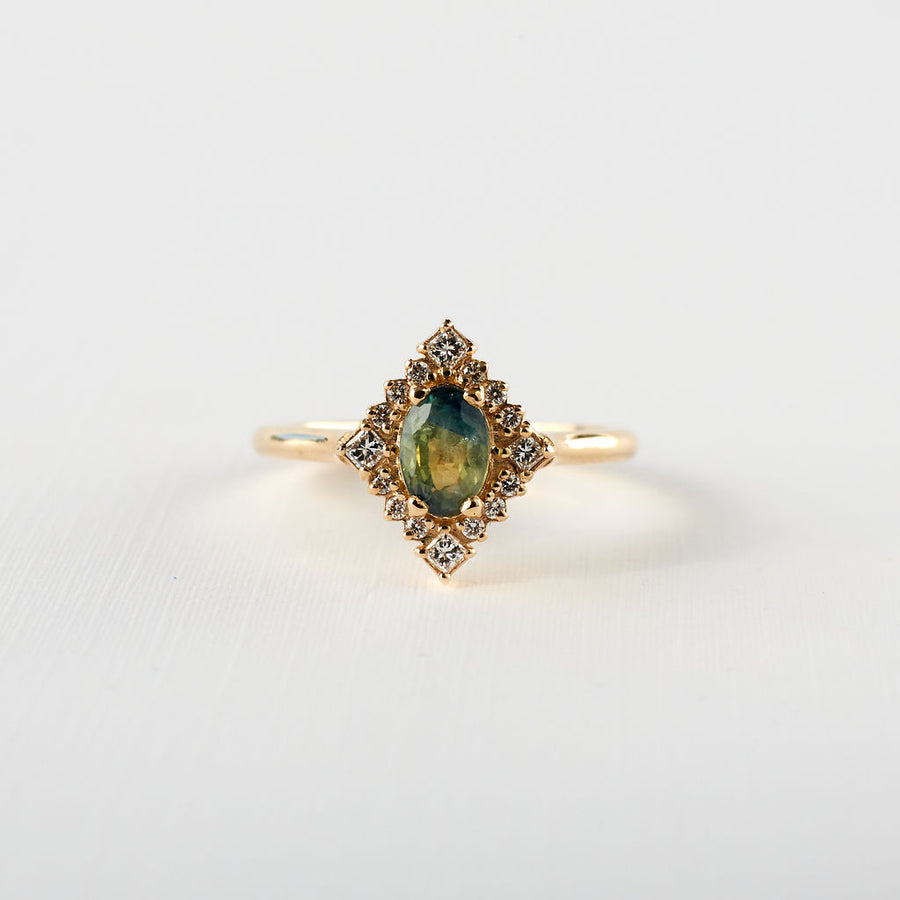 Mirabelle Ring - Set with Green-Blue Parti Sapphire