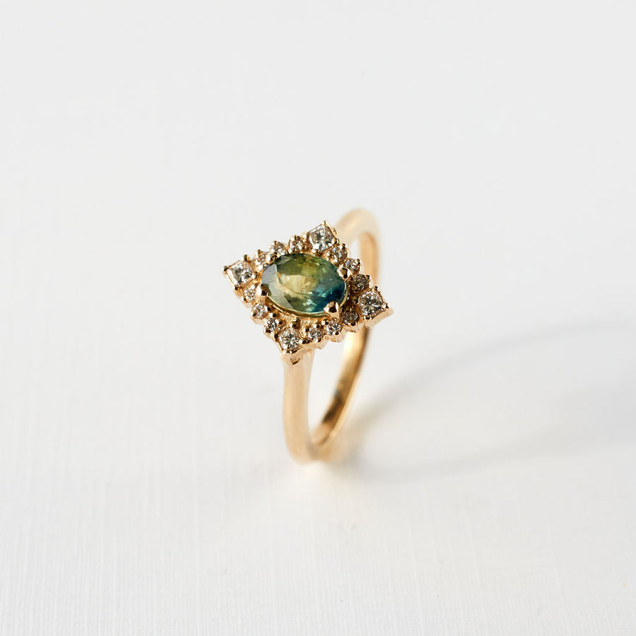 Mirabelle Ring - Set with Green-Blue Parti Sapphire