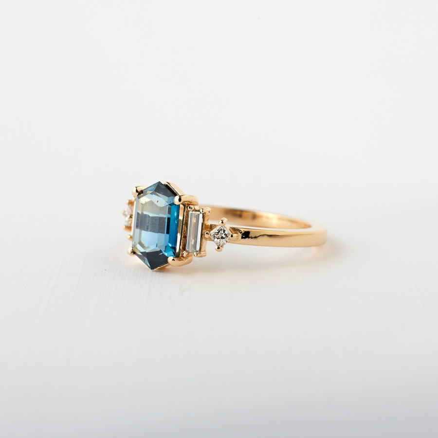 Josie Ring - 1.59 carat teal-blue hexagon shaped sapphire