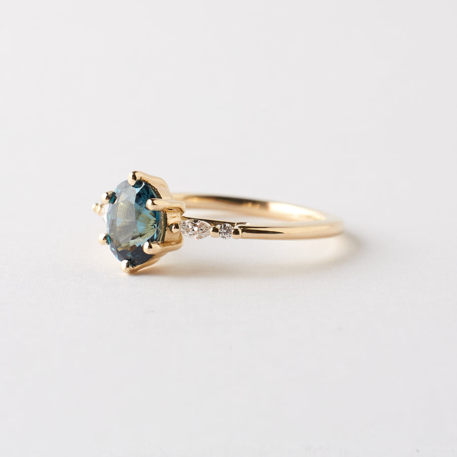 Astra Ring - 1.35 Carat Blue Teal Oval Sapphire