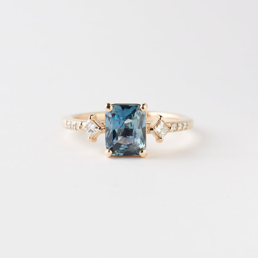 May Ring - 1.33 Carat Teal Custom Cut Radiant Sapphire