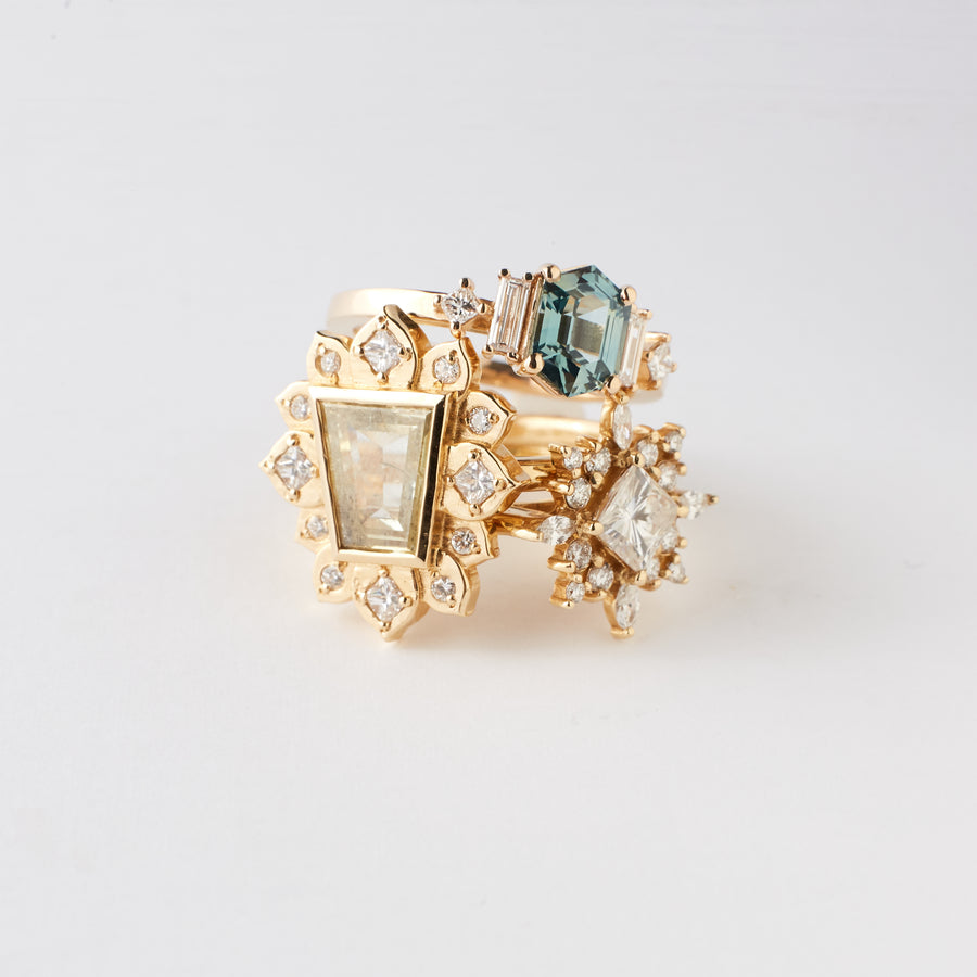 Josie Ring - 1.18 carat teal hexagon shaped sapphire