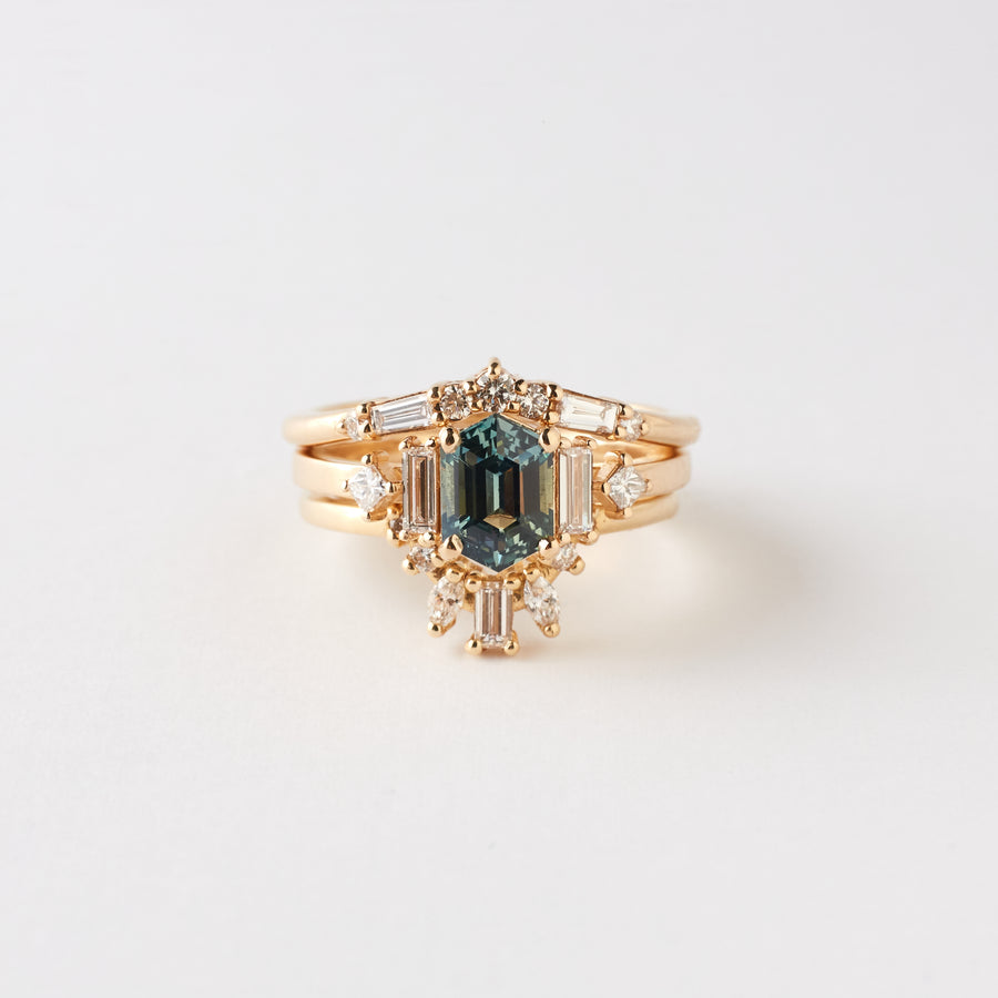 Josie Ring - 1.18 carat teal hexagon shaped sapphire
