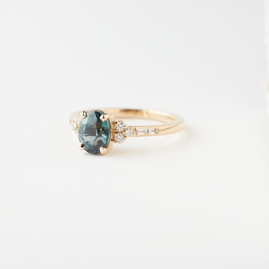 Marigold Ring - 1.51 Carat Blue-Green Oval Sapphire