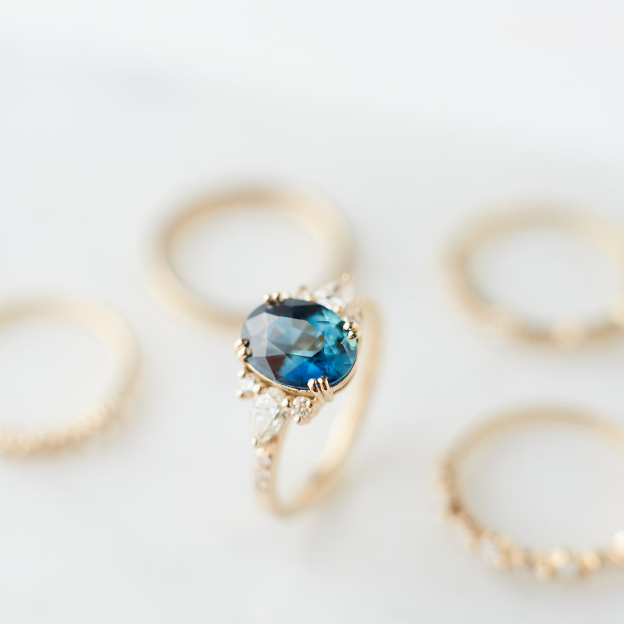 Rosalind Ring - 2.35 Carat Teal Blue Parti Oval Cut Sapphire