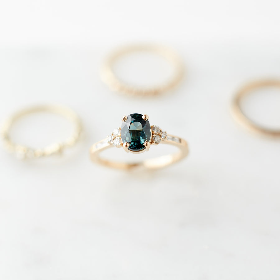 Marigold Ring - 1.51 Carat Blue-Green Oval Sapphire
