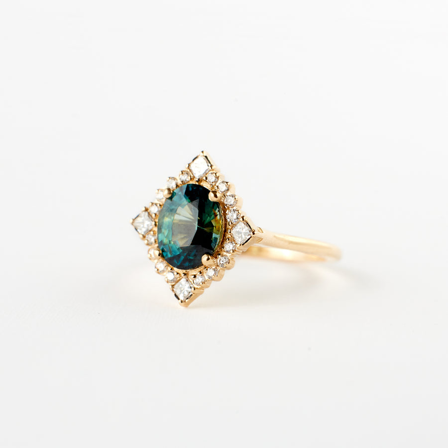 Marie Ring - 1.80 Carat Teal-Blue Oval Sapphire