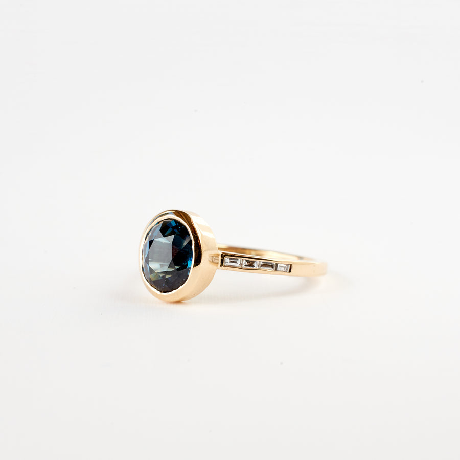 Presley Ring - 2.16 Teal Green Blue Oval Sapphire