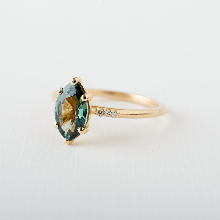 Ashia Ring - 1.51 Carat Bluish Green Marquise Sapphire
