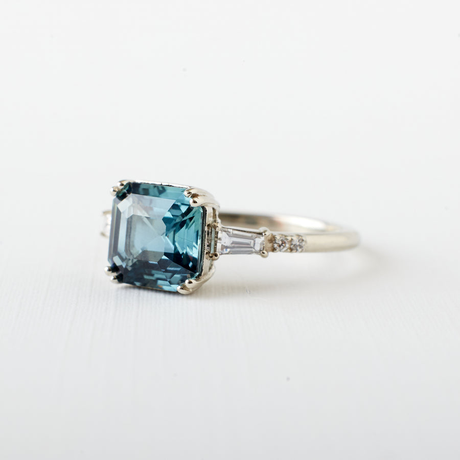 Sylvie Ring - 2.05 Carat Teal-Blue Asscher Cut Sapphire