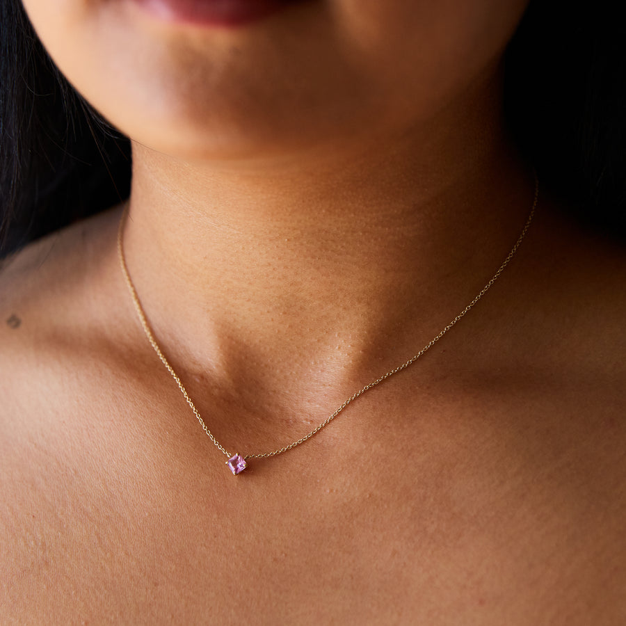 Kira Necklace -  0.51 Carat Asscher Cut Pink Sapphire.