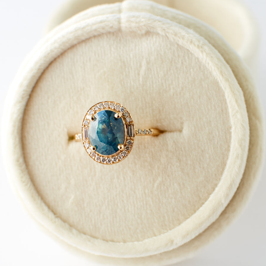 Athena Ring - 3.04 Carat Teal Blue Opalescent Oval Sapphire