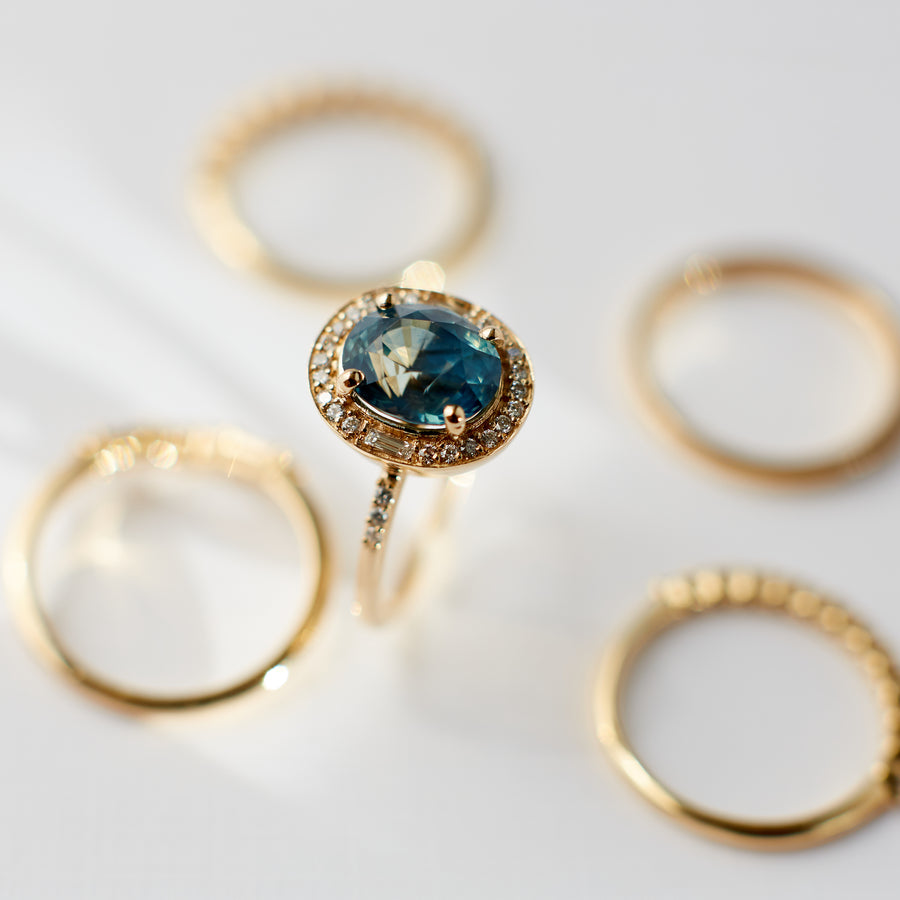 Athena Ring - 3.04 Carat Teal Blue Opalescent Oval Sapphire
