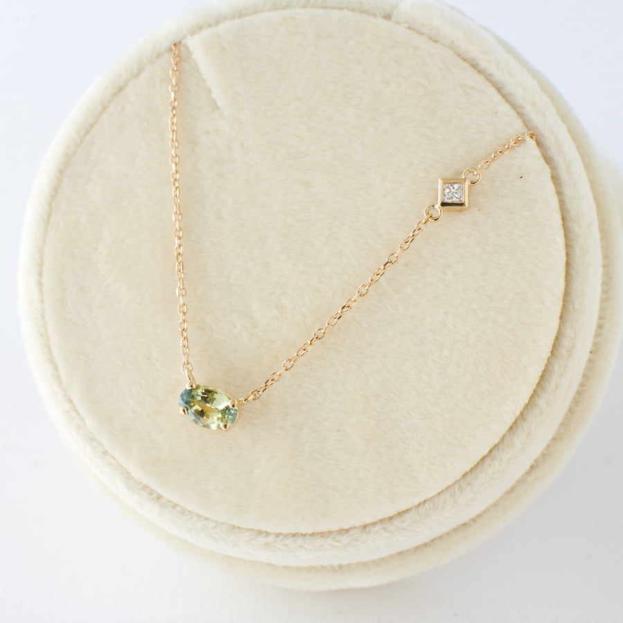 Cassidy Necklace - Light Green Oval Sapphire