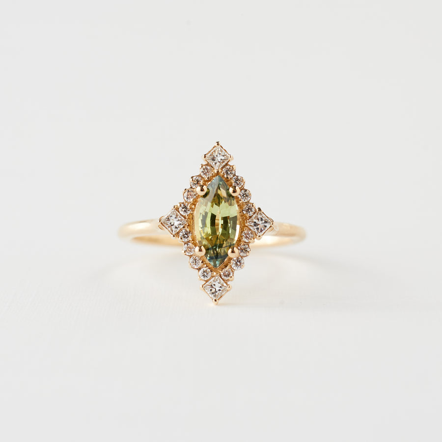 Marie Ring - .83 Carat Yellow Green Parti Sapphire