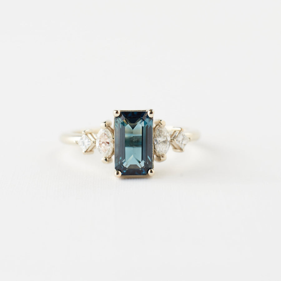 Julia Ring - 1.64 Carat Teal Emerald Cut Sapphire in White Gold