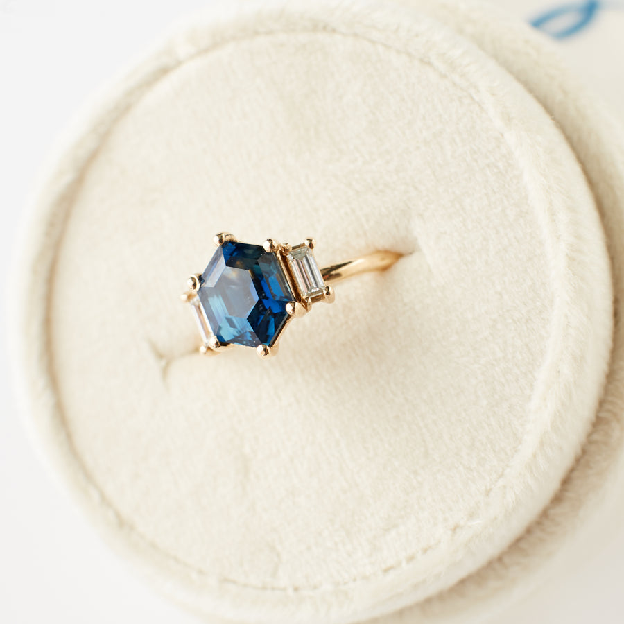 Jacey Ring - 2.55 Carat Blue-Teal Hexagon Sapphire