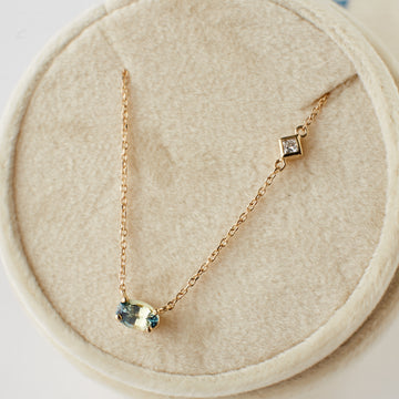 Cassidy Necklace - Yellow Teal Oval Parti Sapphire