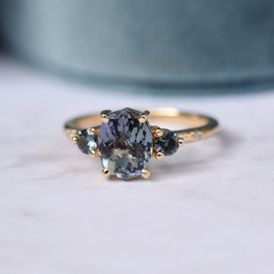 Clio Ring by Porter Gulch. Unheated tanzanite and sapphire ring. 