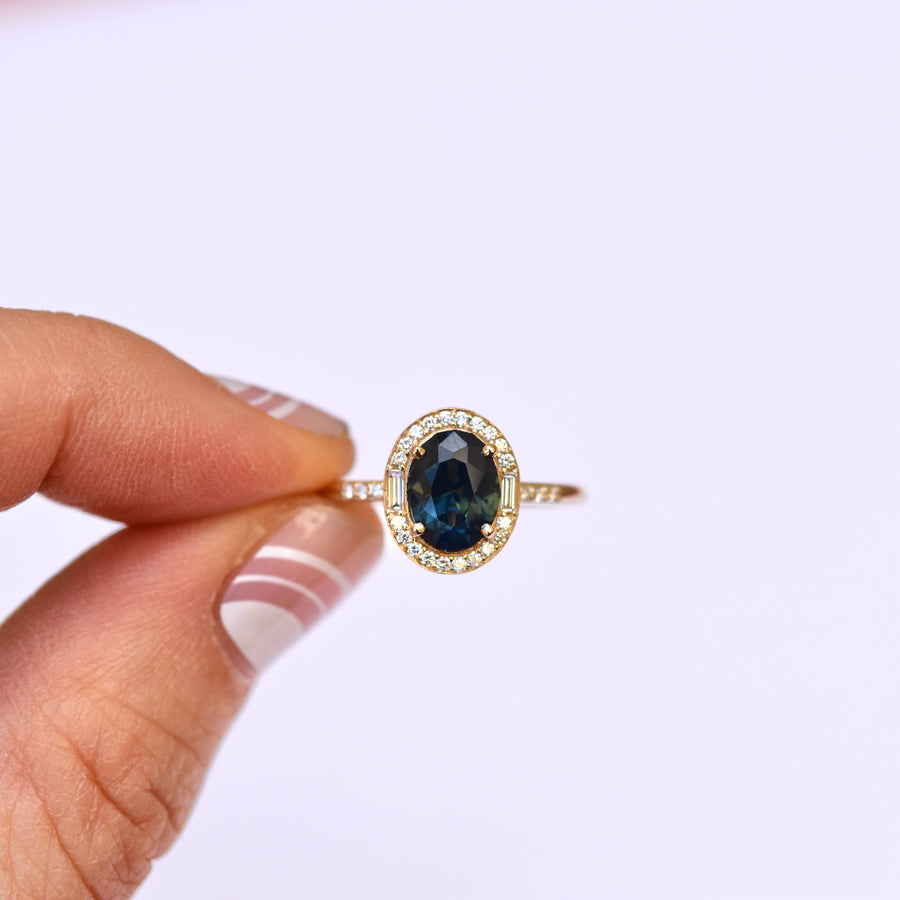 Athena Ring - 1.56 carat blue-green sapphire