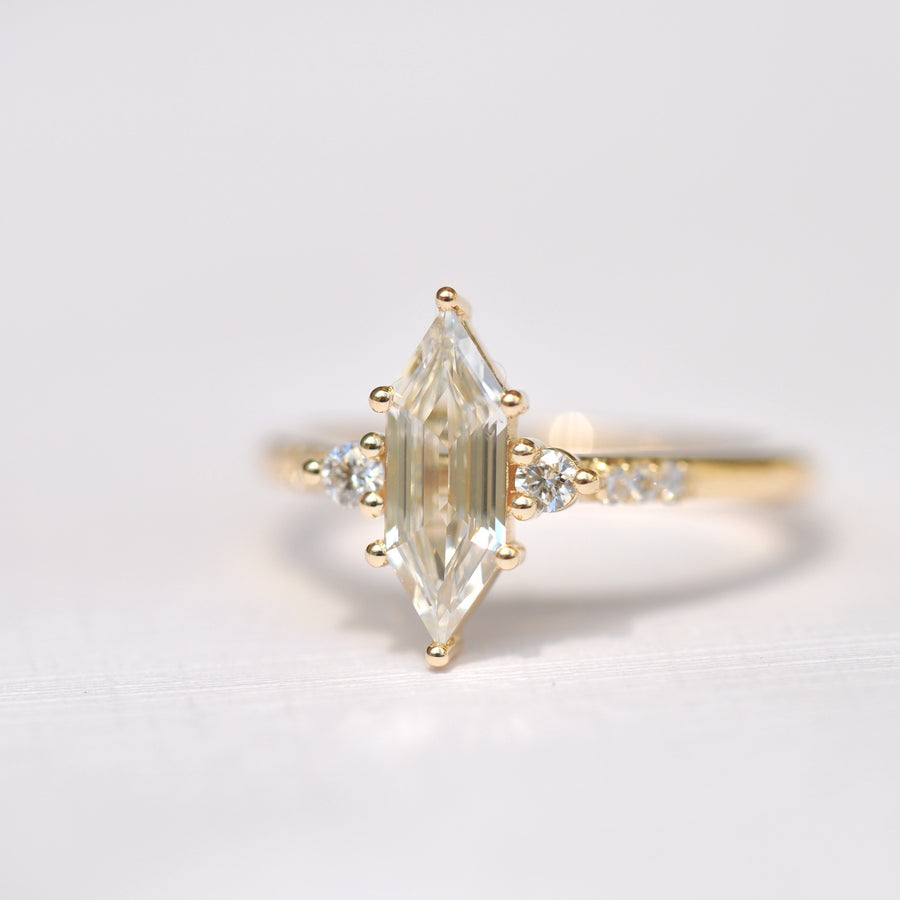 .74 carat hexagon diamond ring, made of 14 karat yellow gold ra