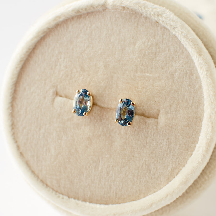 Delphine Earrings - Medium Blue Oval Sapphires