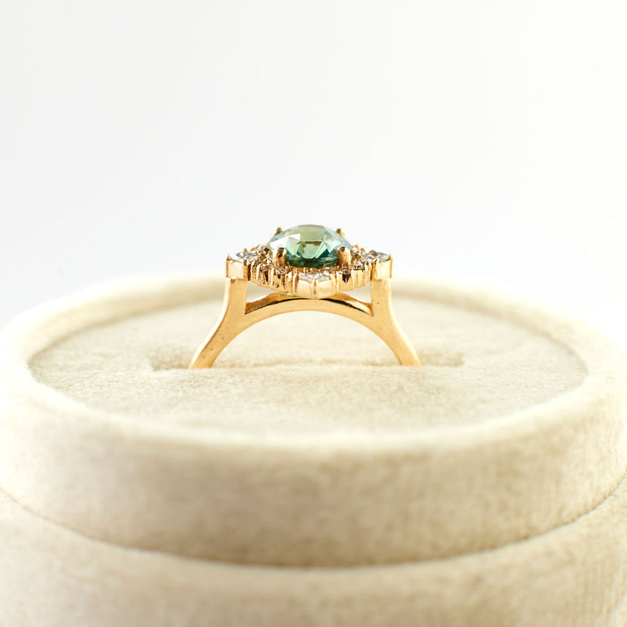Marie Ring - 1.57 Carat Green-Teal Oval Sapphire